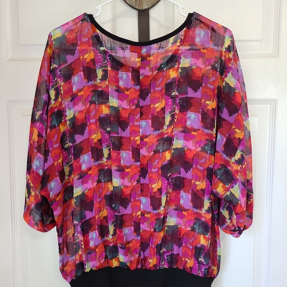 Fashion Bug Woman's Multi Patterned 3/4 Sleeve Blouse, Size: Large Color: Pink - Picture 9 of 12